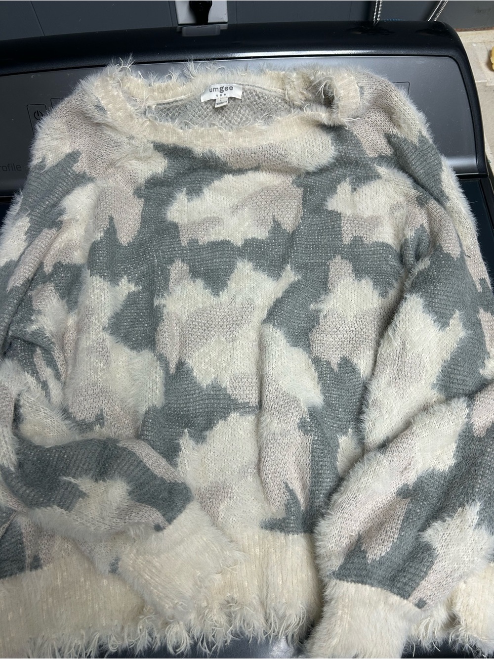 Umgee Cream, Gray & Taupe Fuzzy Patterned Crewneck Sweater